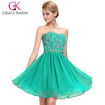 Grace Karin Strapless Sweetheart Short Chiffon Green Vestidos de dama de honra CL6049-5